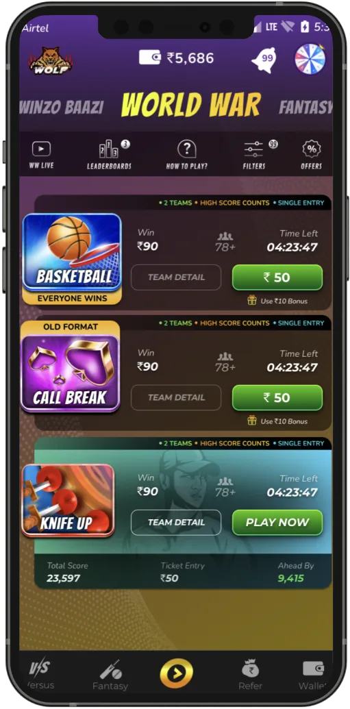 Listing screen
