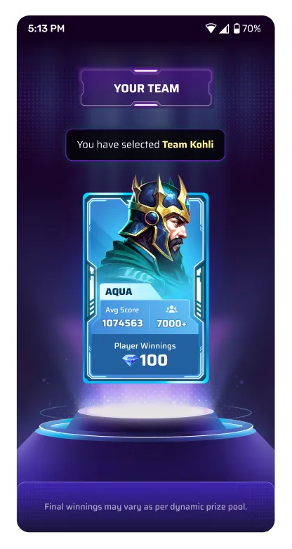 Your team confirmation screen