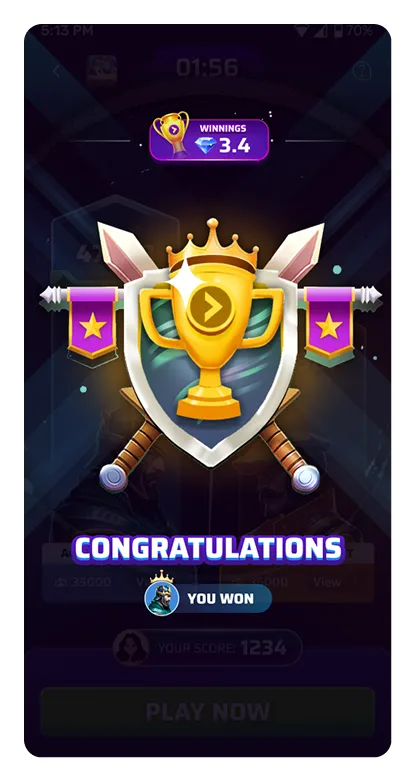 Congratulations and winnings screen